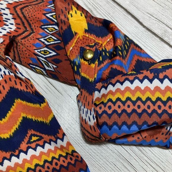 Almost Famous Aztec Print Dress Roll Up Sleeves size M - Picture 2 of 8